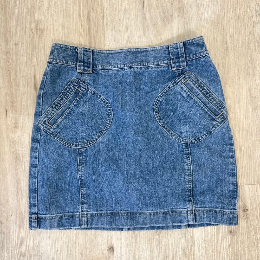 LOFT Denim Mini Skirt Patch Pocket Y2K 90s Casual Jean Skirt Size 2